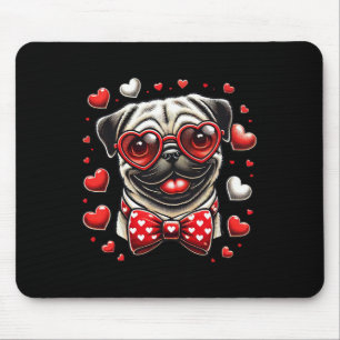 Tapis De Souris Tête de Pug drôle coeur et Saint Valentin Pug Femm