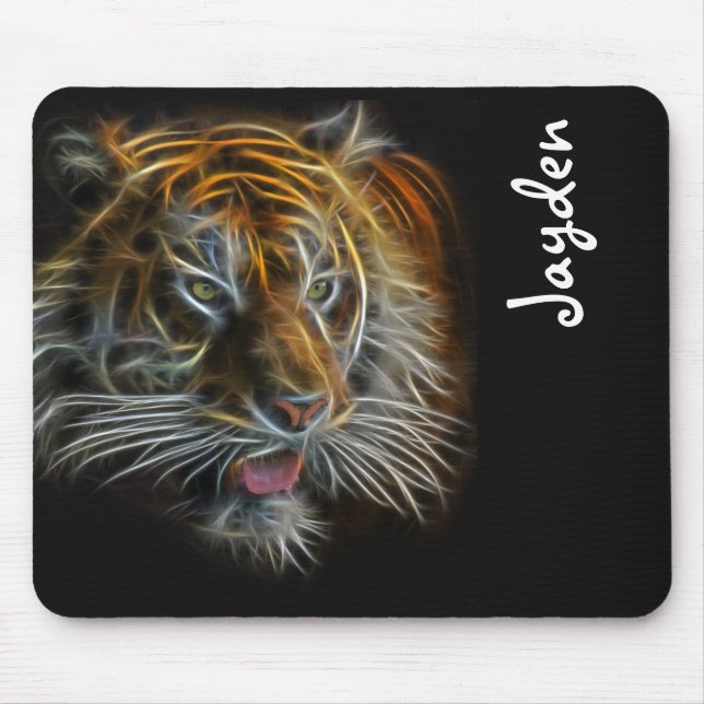 Tapis De Souris Tête de Tigre Abstrait Néon (Devant)