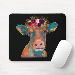 Tapis De Souris Tête de vache couleur aquarelle Cadeaux de vache