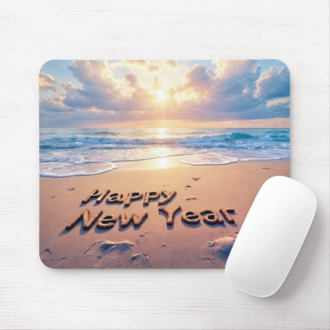 Tapis De Souris Texte Bonne Année Plage (Avec souris)
