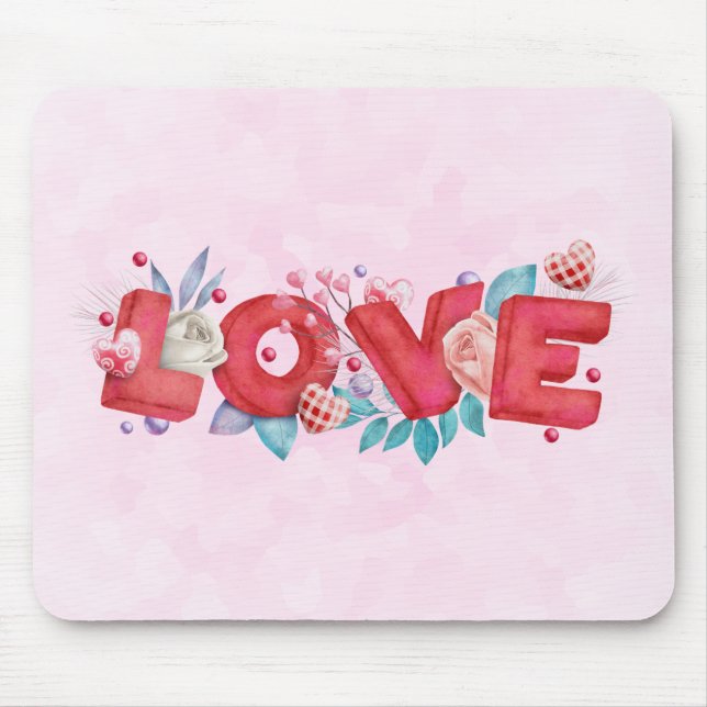 Tapis De Souris Texte d'amour rouge en lettres bloc gras Aquarelle (Devant)