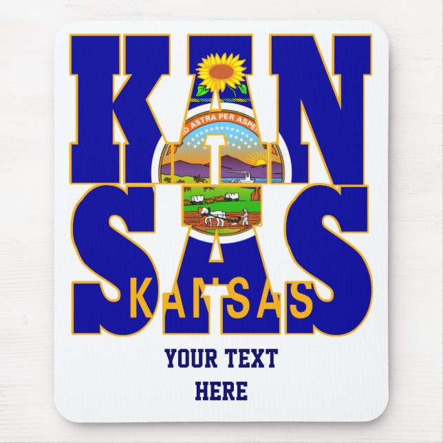 Tapis De Souris Texte du drapeau de l'État du Kansas (Devant)