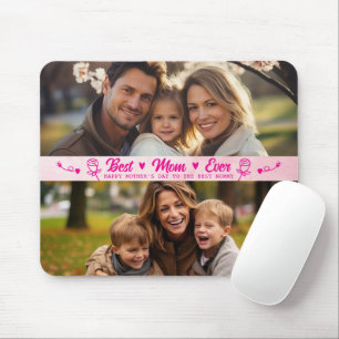 Tapis De Souris Texte Élégant Photo Fête des Mères Aquarelle Rose