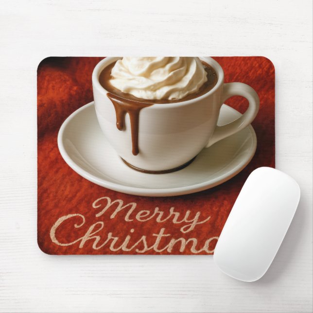 Tapis De Souris Texte Joyeux Noël avec boisson chocolat chaud (Avec souris)