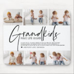 Tapis De Souris Texte noir | Les petits-enfants font la vie Grand<br><div class="desc">"Grandkids make life grand" in black modern calligraphy lettering overlays and 6 photo collage. Parfait pour tout grand-parent ! - maman, grand-mère, nana, meema, abuelito, grammie, gramma, momma, mimi, nanny, nanny, naima, naija, yiaya - papa, pépé, granpapa, grand-papa, grand-pére, grampa, grampy, grampy, paw, papou ppy, nonno, papa, baba, abuelo, tutu,...</div>