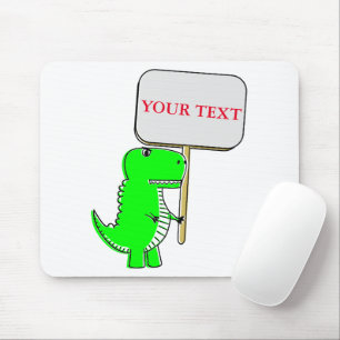 Tapis De Souris Texte personnalisé du dinosaure vert mignon