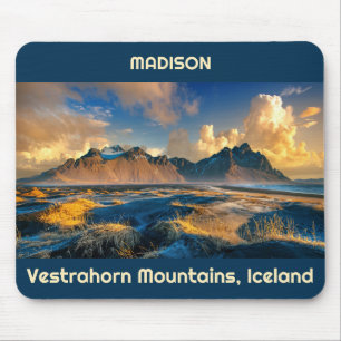 Tapis De Souris Texte personnalisé Montagnes Vestrahorn, Islande