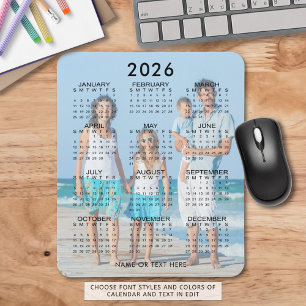 Tapis De Souris Texte photo du calendrier 2026 personnalisé