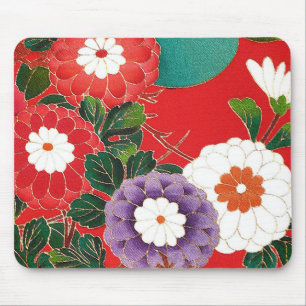 Tapis De Souris Textile japonais vintage - Dahlias rouges