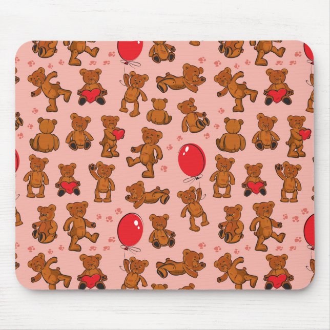 Tapis De Souris Texture avec le nounours, coeurs (Devant)