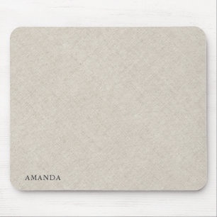 Tapis De Souris Texture de lin beige naturel avec typographie gris