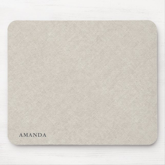 Tapis De Souris Texture de lin beige naturel avec typographie gris (Devant)