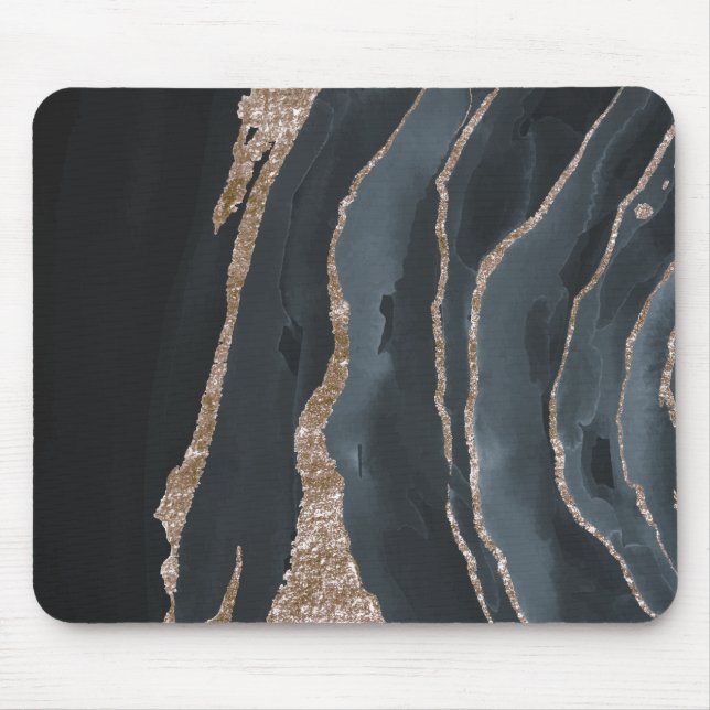 Tapis De Souris Texture de marbre doré noir Cool  (Devant)