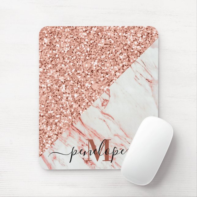 Tapis De Souris Texture de marbre et Parties scintillant Rose (Avec souris)