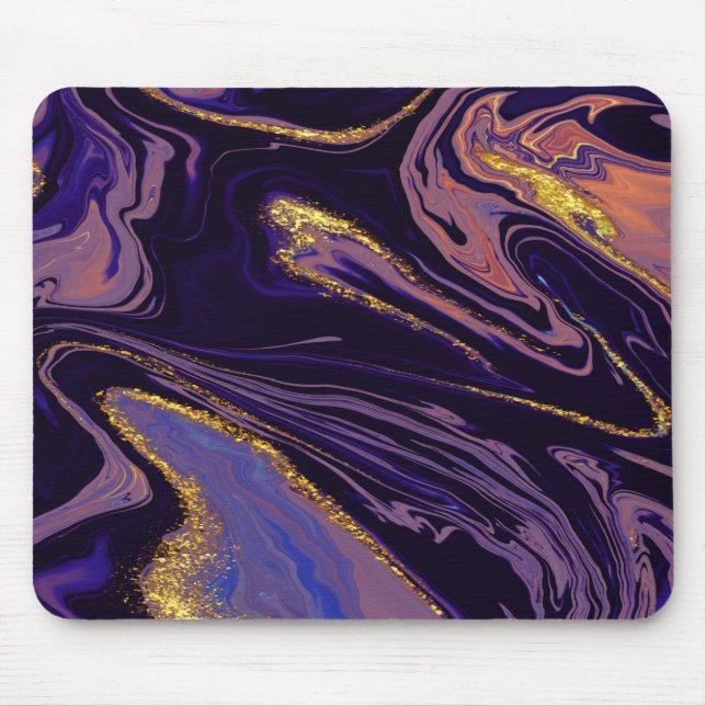 Tapis De Souris Texture de marbre violet doré cool (Devant)