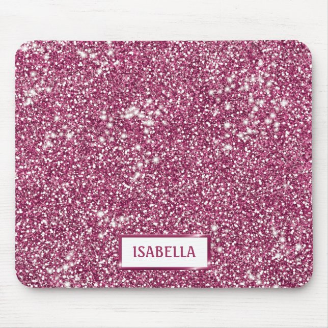 Tapis De Souris Texture de scintillement rose faux avec nom person (Devant)