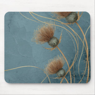 Tapis De Souris Texture Élégance Bleu Sarcelle Chardon Doré