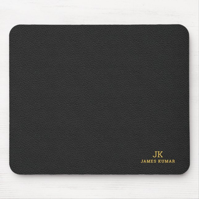 Tapis De Souris Texture en cuir noir Imprimer Monogramme Plaque de (Devant)