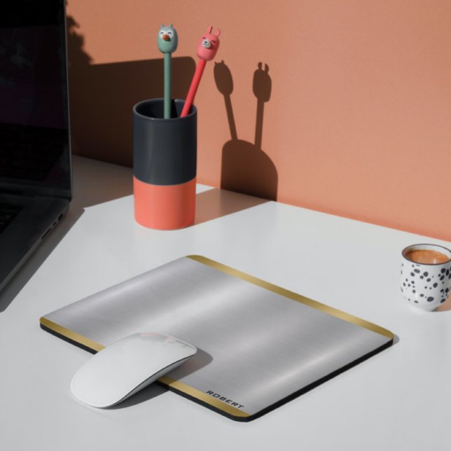 Tapis De Souris Texture métallique minimaliste d'argent et d'or (Créateur téléchargé)