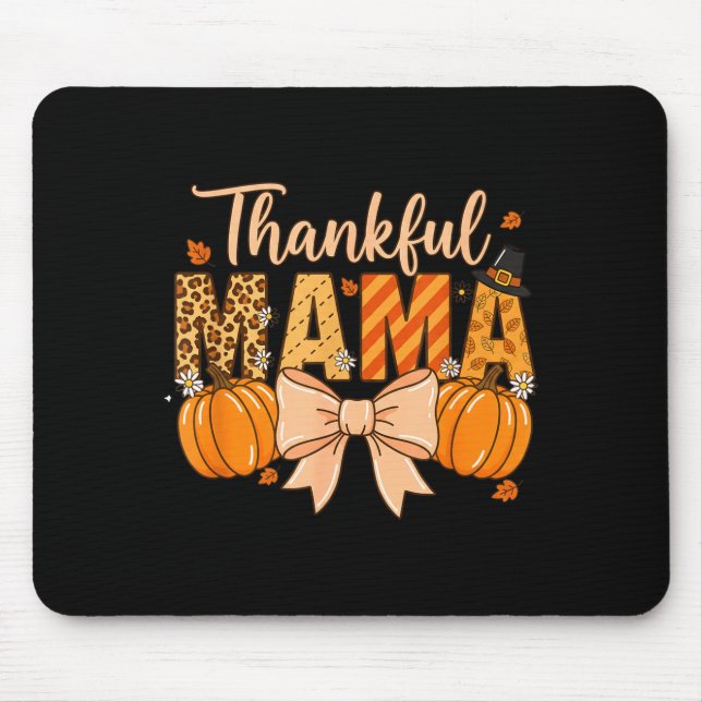 Tapis De Souris Thankful Mama Pumpkin Fall Coquette Bow Thanksgivi (Devant)