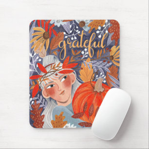 Tapis De Souris Thanksgiving feuilles d'automne reconnaissante fil