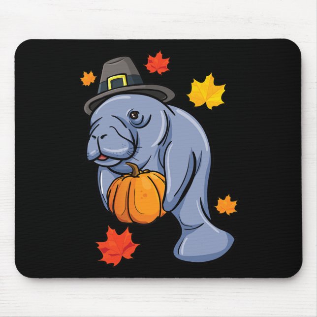 Tapis De Souris Thanksgiving Manatee Pilgrim Fall Citrouille Dugon (Devant)