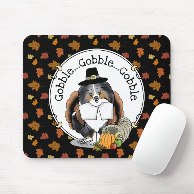 Tapis De Souris Thanksgiving Shetland Sheepdog (merle bleu) Drôle (Avec souris)