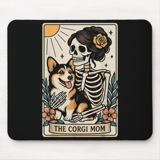 Tapis De Souris The Corgi Mom Tarot Card Skeleton Gothic Dog  (Devant)