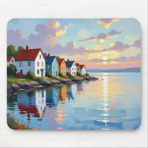 Tapis De Souris Thème côtier   Maisons de plage sur la baie  