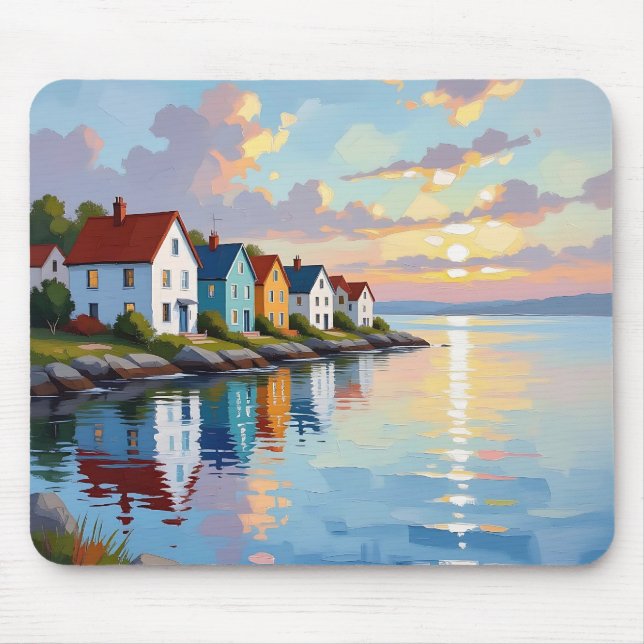 Tapis De Souris Thème côtier | Maisons de plage sur la baie   (Devant)
