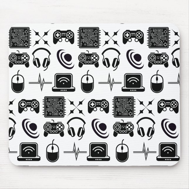 Tapis De Souris Thème de jeu en noir et blanc (Devant)