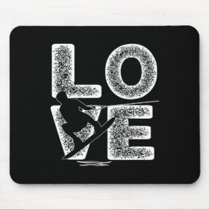 Tapis De Souris Thème graphique de mot d'amour de ski nautique ski