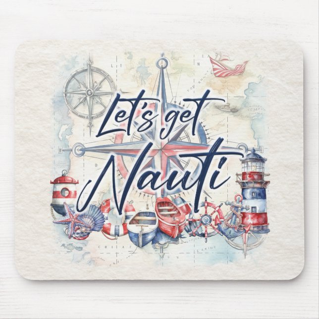 Tapis De Souris Thème nautique "Let's Get Nauti" Bateau Côtier (Devant)