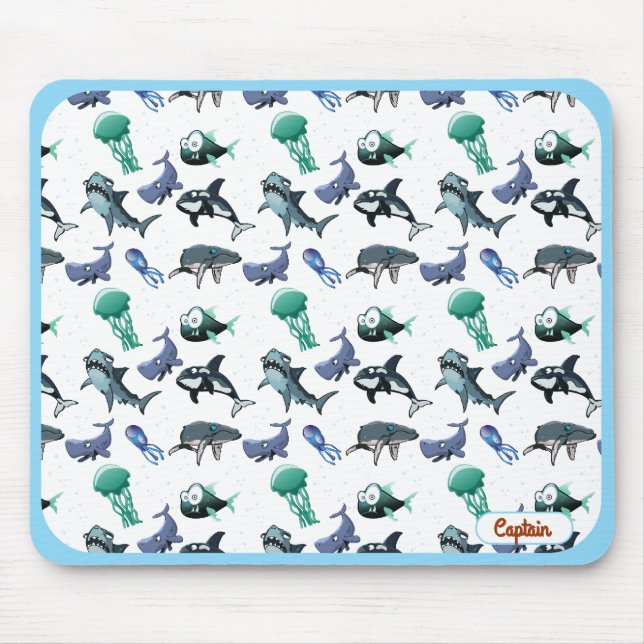 Tapis de souris Thème Océan Poisson & Requin Angry (Devant)