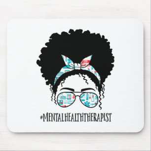 Tapis De Souris Thérapeute de la santé Black Afro Messy Bun Femmes