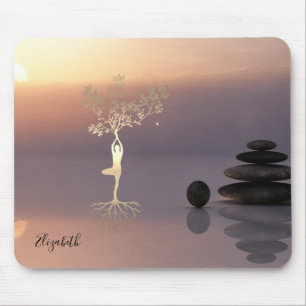 Tapis De Souris Thérapeute Zen Stones, Coucher de soleil, Arbre d'