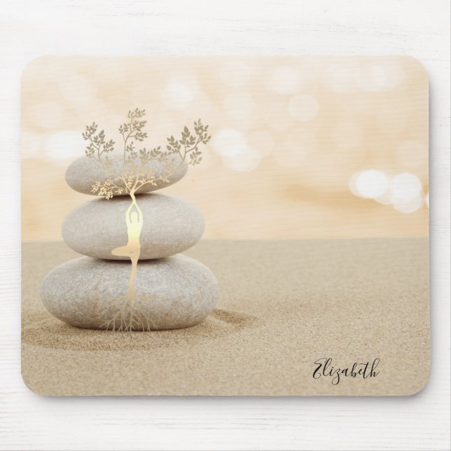 Tapis De Souris Thérapeute Zen Stones Sand Gold Tree Silhouette (Devant)