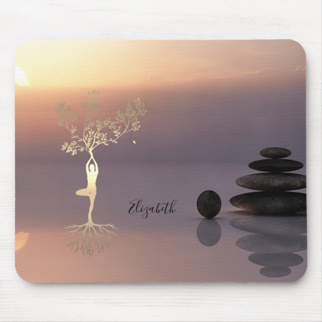 Tapis De Souris Thérapiste Zen Stones, Sunset Tree Silhouette (Devant)