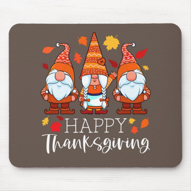Tapis De Souris Three Gnomes Happy Thanksgiving Gnomes Affaire Gno (Devant)