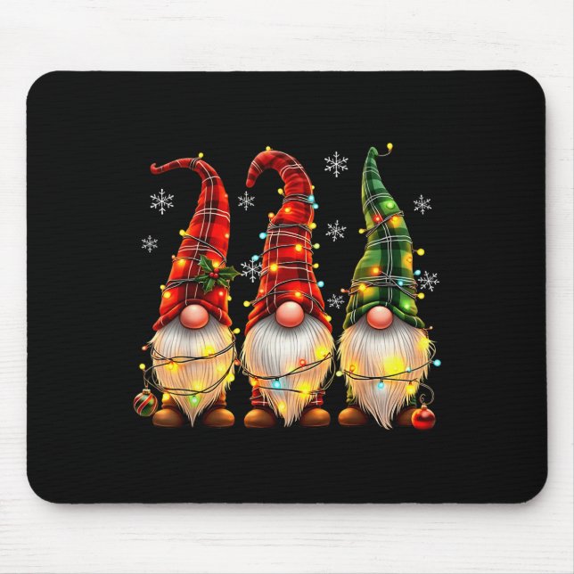 Tapis De Souris Three Gnomes Men Women Buffalo Plaid Red Christmas (Devant)