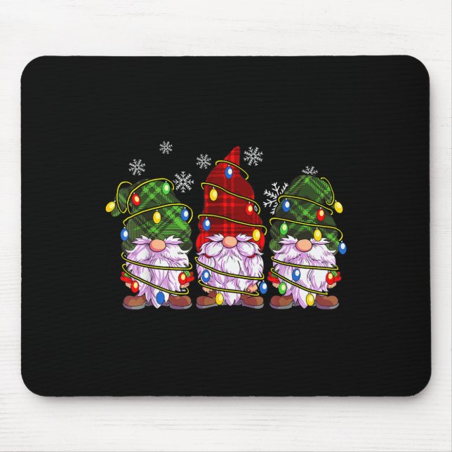 Tapis De Souris Three Gnomes Men Women Buffalo Plaid Red Christmas (Devant)