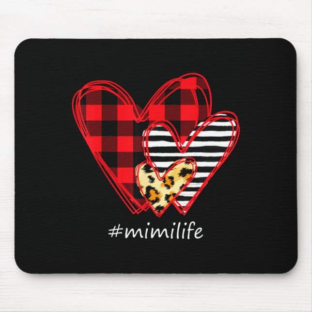 Tapis De Souris Three Hearts Leopard Buffalo Plaid Mimi Life Valen (Devant)