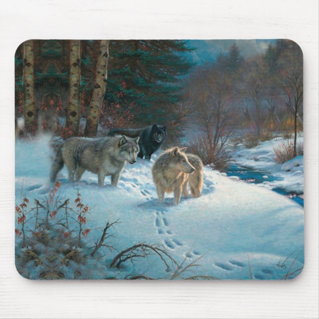 Tapis De Souris three wolves in the Winter Forest (Devant)