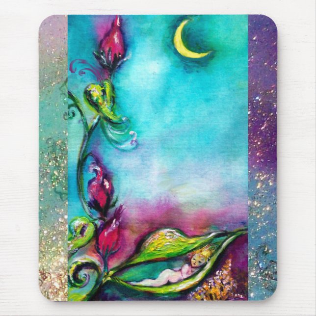 TAPIS DE SOURIS THUMBELINA DORMIR ENTRE FEUILLES ROSE (Devant)