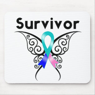 Tapis De Souris Thyroïde Cancer Survivant Papillon Tribal