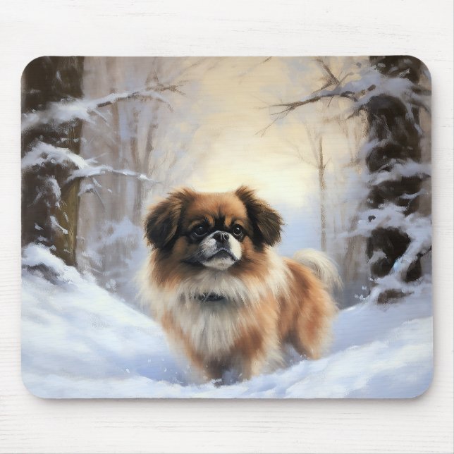 Tapis De Souris Tibetan Spaniel Qu'il neige Noël  (Devant)