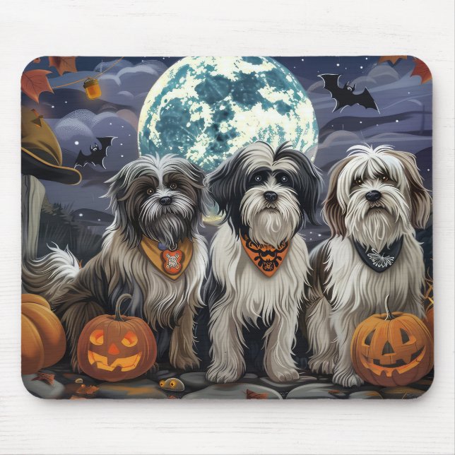 Tapis De Souris Tibetan Terrier Halloween Épouvantable (Devant)