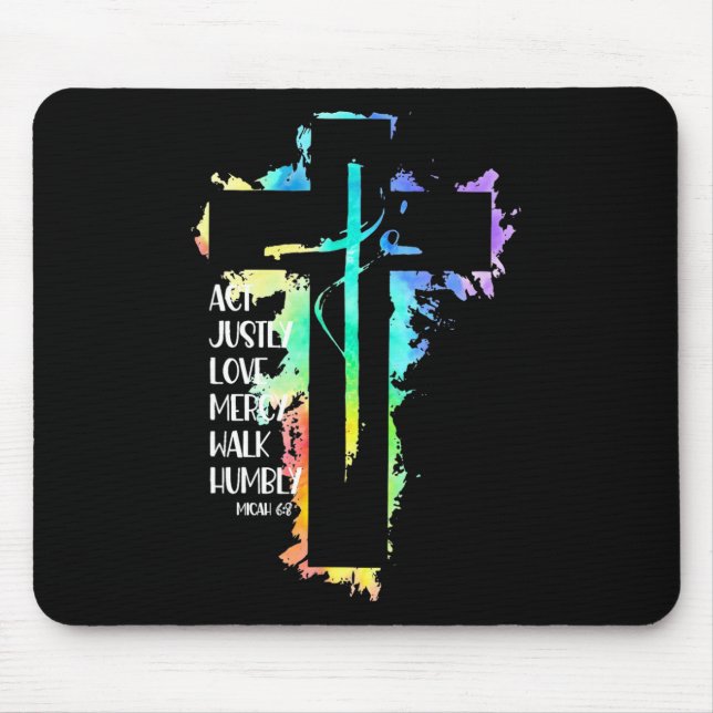 Tapis De Souris Tie Dye Cross Micah 68 Acte Justement Bible Écritu (Devant)