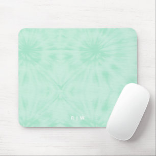 Tapis De Souris Tie Dye   Monogramme vert de menthe pastel