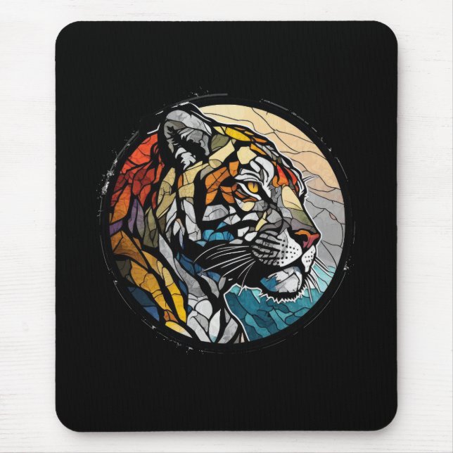 Tapis De Souris Tiger Animal Portrait Vitrail Faune Gratuite (Devant)